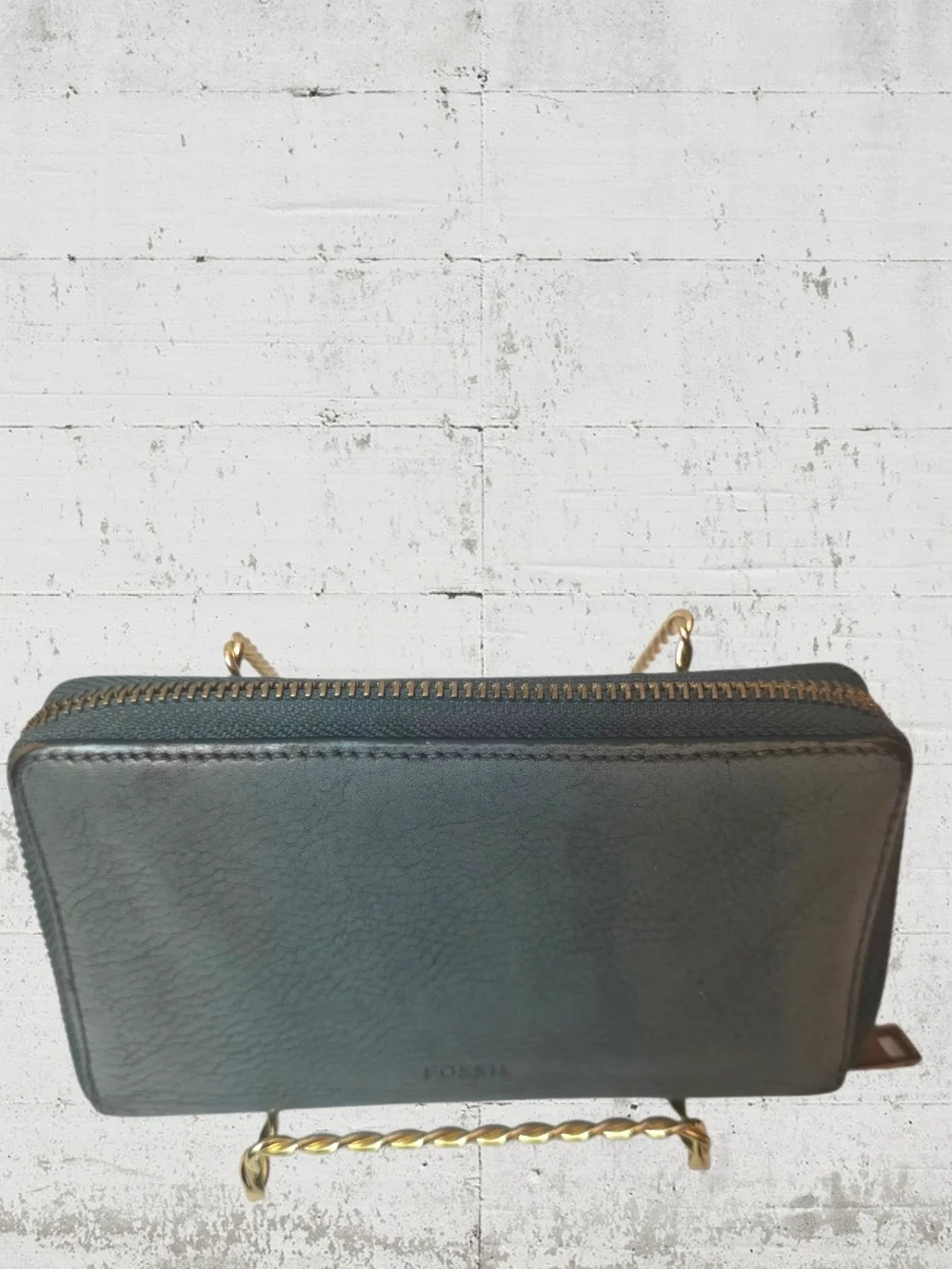 Fossil Teal Leather Zip Around Wallet Gold Zipper Organizer Clutch RFID Style